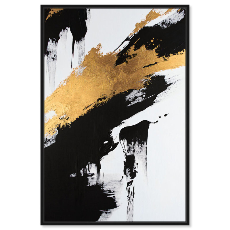 «Gleaming Strikes Canvas Gold Leaf», art mural par Art Remedy, Cadre noir, H 31 po x l 21 po