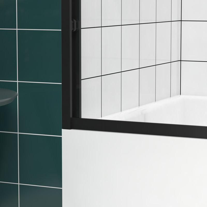 Cabine de douche double coulissante de 58 po de hauteur, verre transparent de 6 mm de 1/4 po, roulettes silencieuses, installation réversible, écran de baignoire à cadre en aluminium imperméable, poignée en acier inoxydable trempé, conception, configuration