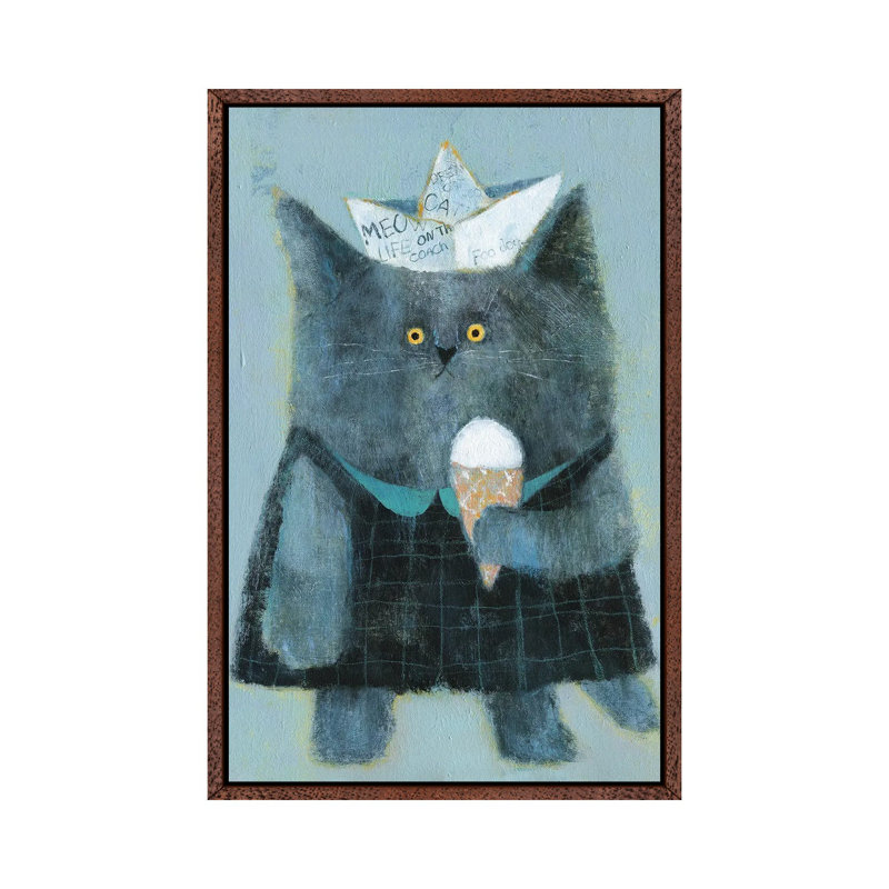 The Cat With Paper Hat And Icecream by Natalia Shaloshvili - Painting on Canvas, 101.6cm H x 66.04cm W x 3.81cm D