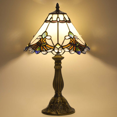 White Baroque Tiffany Table Lamp, 12x12x19 Inch, 3 Color Temperature, Vintage Bronze Base, Reading Desk Light for Bedroom Living Room Office with Bulb Included