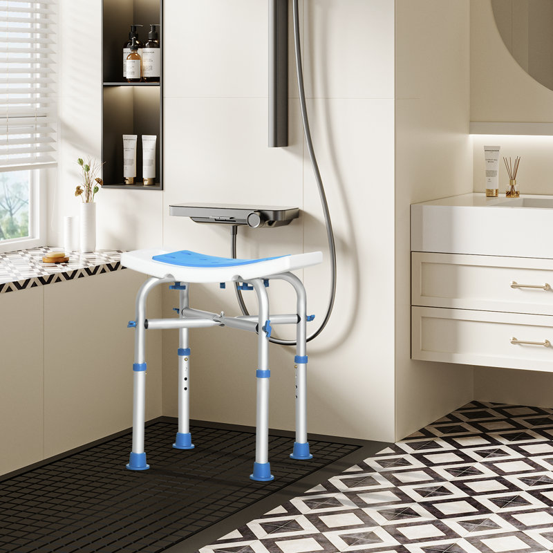 Adjustable Bath & Shower Stool – Aluminum Frame Seat For Elderly & Disabled, Blue