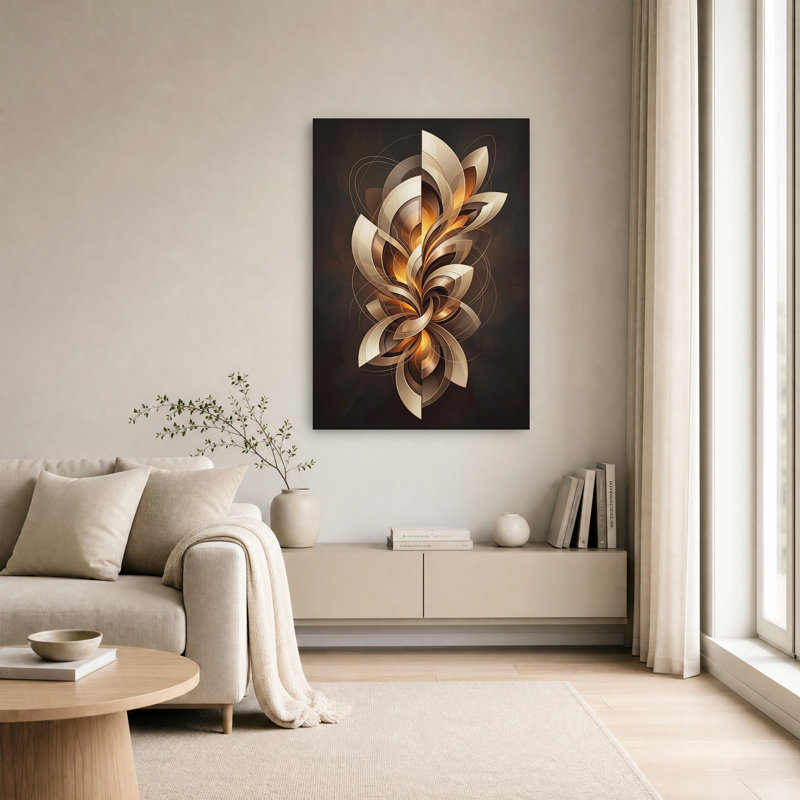 Tableau sur toile à motif abstrait tourbillonnant or et bronze, 24"H x 16"W