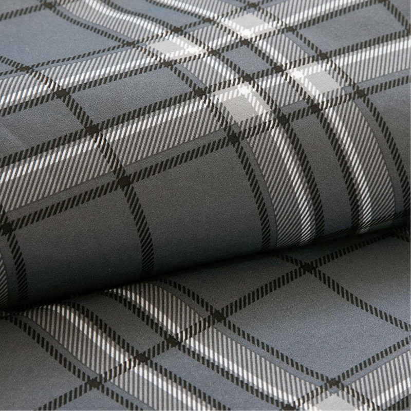Updated King/ King Plaid Comforter With Decorative Pillows Grey And White Print Cover