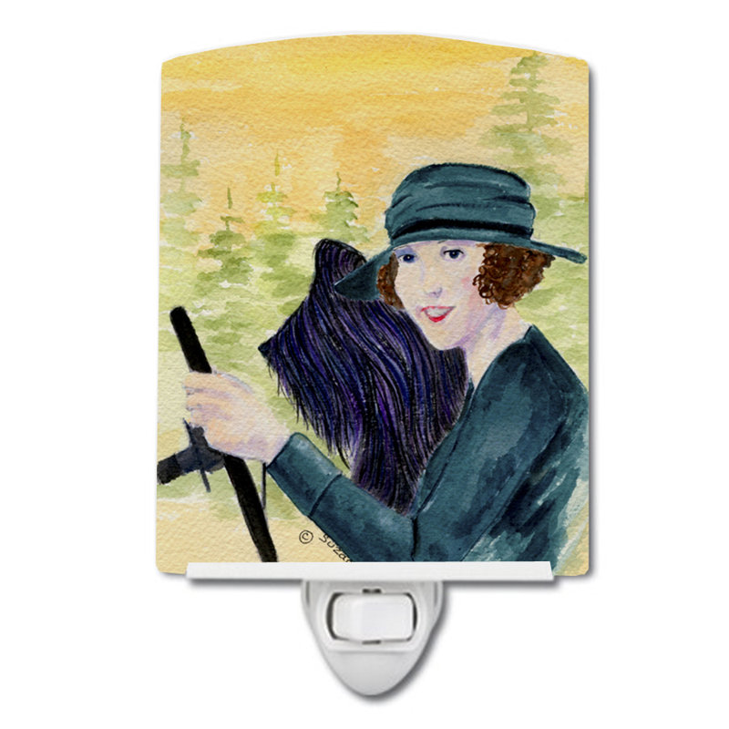 Lady Driving with Her Briard Ceramic Night Light
