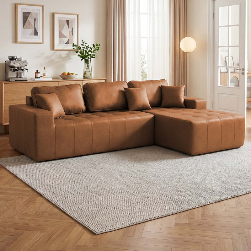 Canapé-lit en coin en similicuir avec méridienne à compression, modulaire en forme de L avec commodité sans assemblage