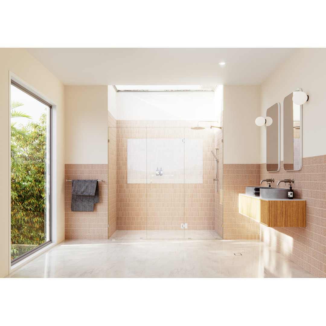Stellar 84 in. W x 78 in. H Fully Frameless 3 Panel Inline Glass Hinged Shower Enclosure Glass Warehouse 