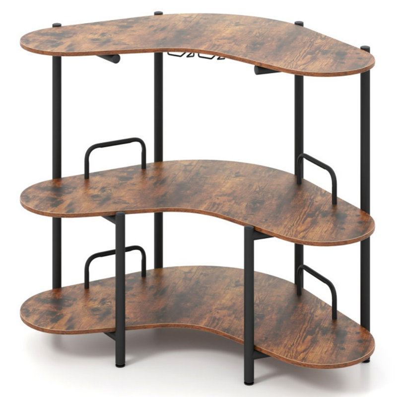 Table de bar à boissons alcoolisées à 3 niveaux avec porte-verres à pied et tablettes de rangement