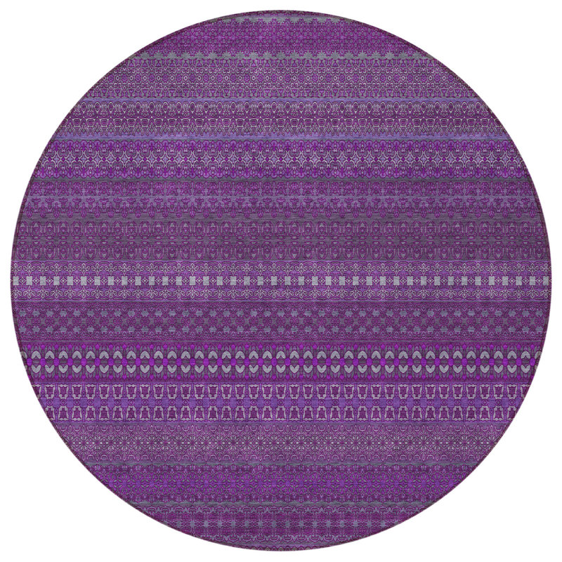 Tapis intérieur rayé rond 8 po