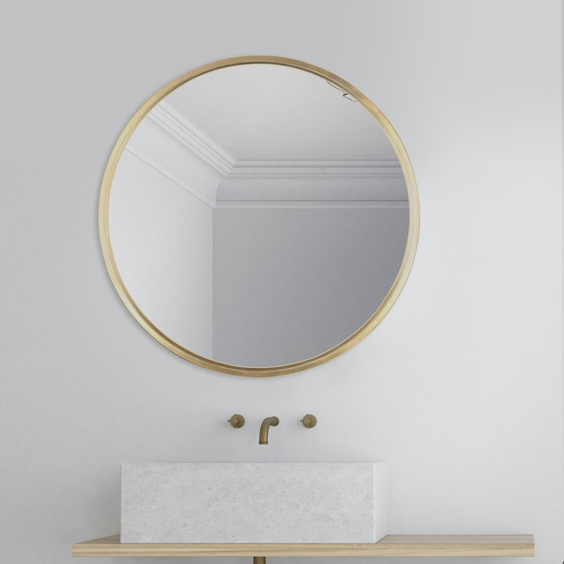 Metal Framed Wall Mounted Bathroom / Vanity Mirror, 58.42cm H x 58.42cm W, Gold