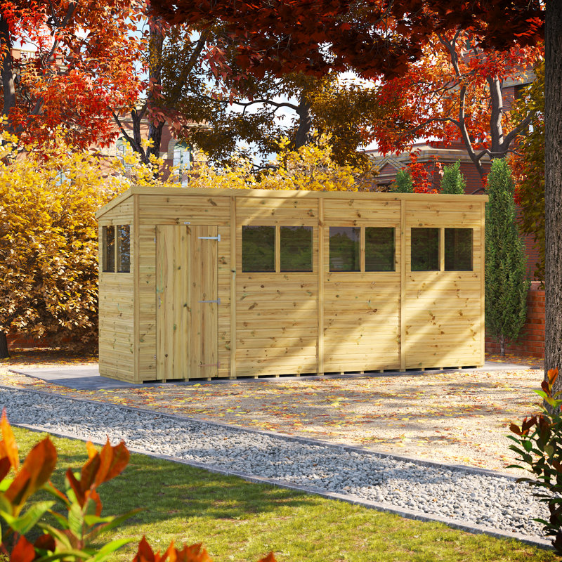 Powersheds 16 x 4ft Premium Pressure Treated Timber Pent Garden Shed
