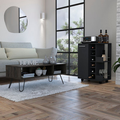 Vassel 2 Piece Living Room Set, Bar Cart + Coffee Table
