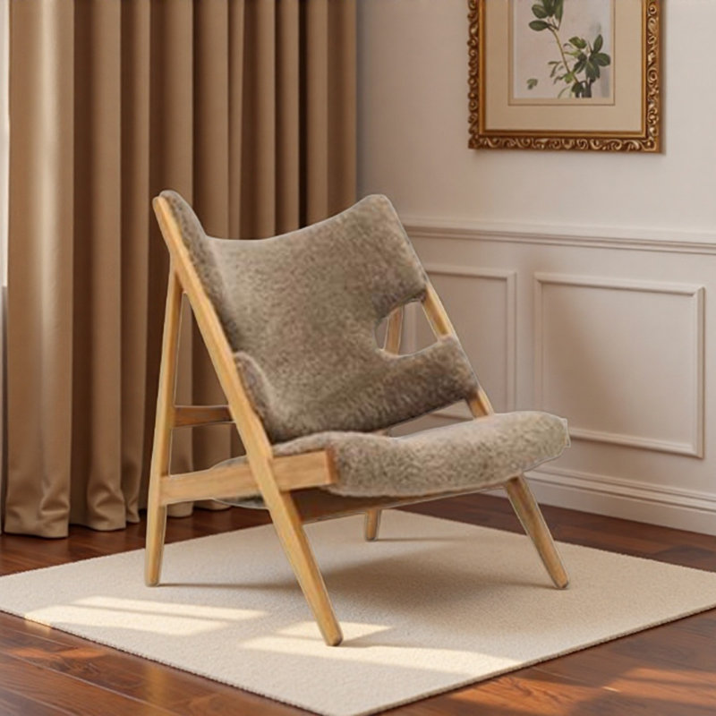 Chaise de loisir simple en molleton crème., Café, Naturel