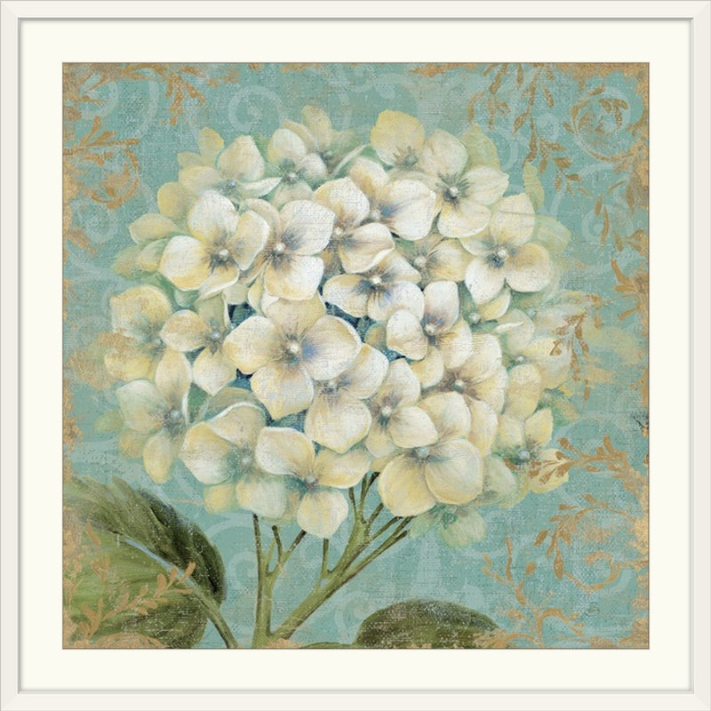 Hydrangea " Hydrangea Square I " by Daphne Brissonnet, 32" H x 32" W x 1" D, White Framed