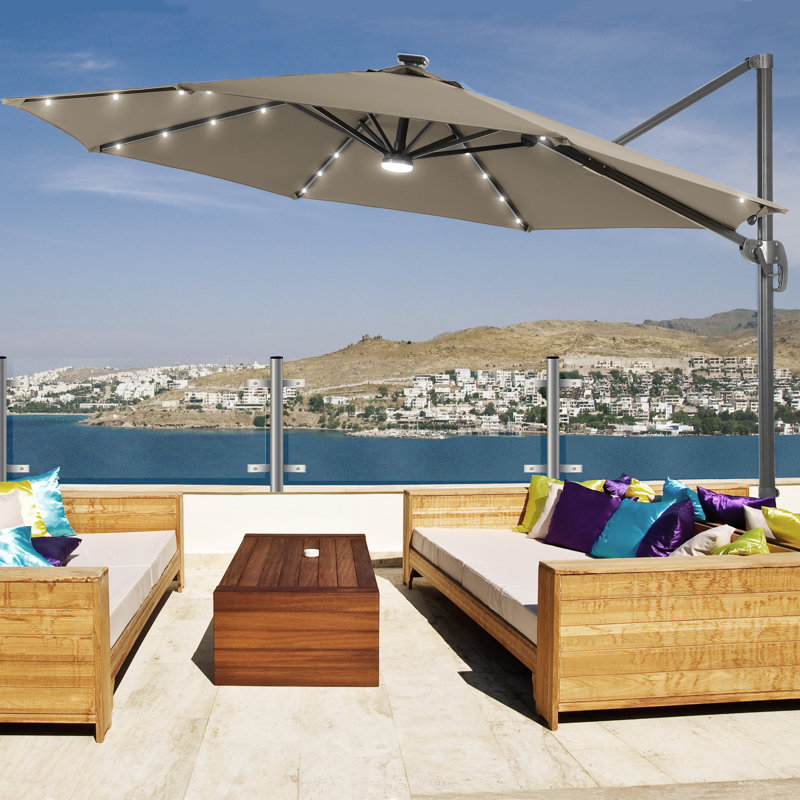 Destinnie 120'' Lighted Cantilever Umbrella, Taupe