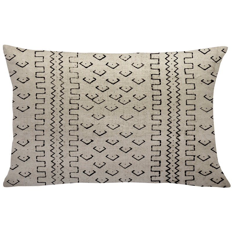  Mud Cloth Linen Lumbar Pillow, Black