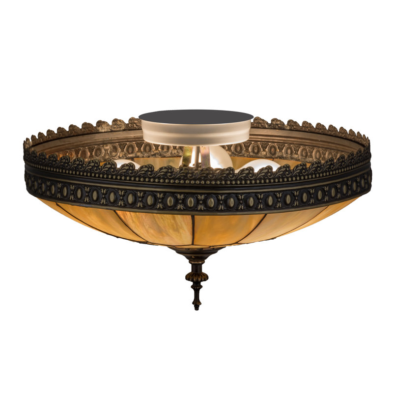 Vincent 3 - Light Flush Mount, Beige Iridescent, Bai Craftsman Brown Highlighted, 8" H x 15" W x 15" D