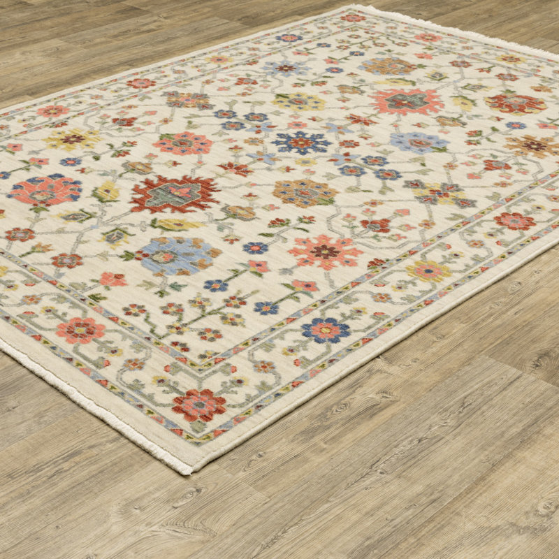 Oriental Machine Woven Beige/Pink Wool and Nylon Blend Area Rug, Rectangle 2' x 3'