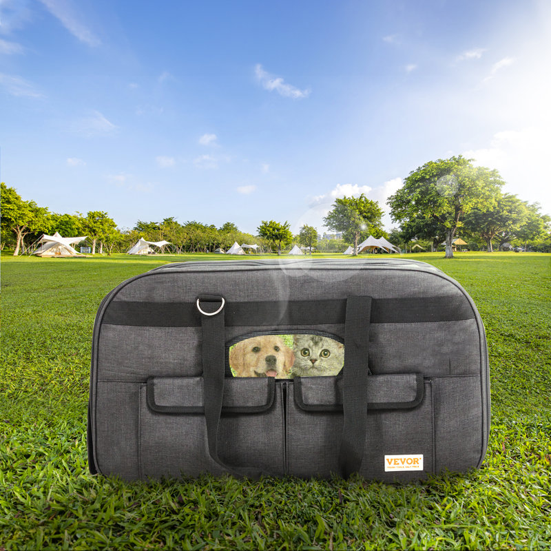 Large Black Soft-Sided Rolling Pet Carrier with Mesh Windows