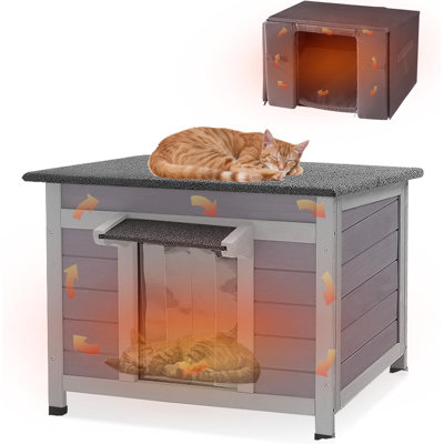 Insulated Outdoor Cat House, 100% Weatherproof High Insulated Cat Shelter with Insulated All-Round Thermal Liner, Openable Hinged Asphalt Roof for Feral Stray Barn Cats and Small Animals