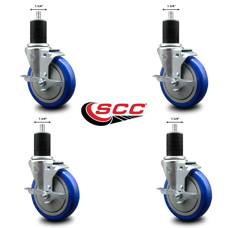 Ensemble de roulettes extensibles en poly pivotant de 1-3 / 4 pouces avec frein SCC