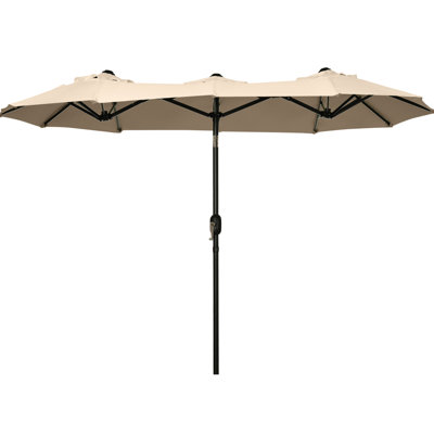 9.5' Double Pool Umbrella With Tilt Feature And Crank, 3 Vents, 12 Ribs, Brown For Outdoor Enjoyment Large Patio Protection Mechanism, Air Brown, Sunshade