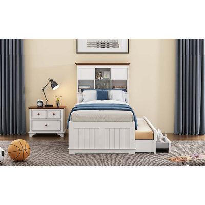 2 Pieces Wooden Captain Bedroom Set Bed With Trundle And Nightstand