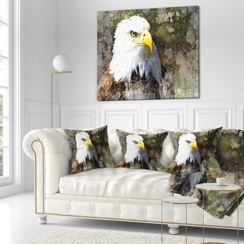 Tête d'aigle avec textures - oreiller imprimé animal, 16 po x 1 po, Coussin décoratif