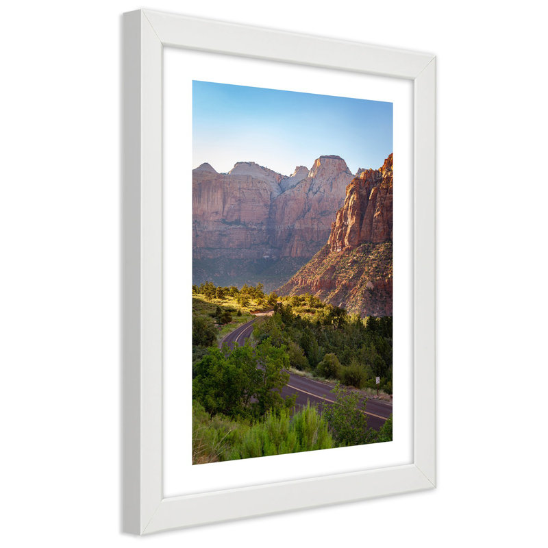 Mountain Road - Single Picture Frame Print, 100cm H x 70cm W, White