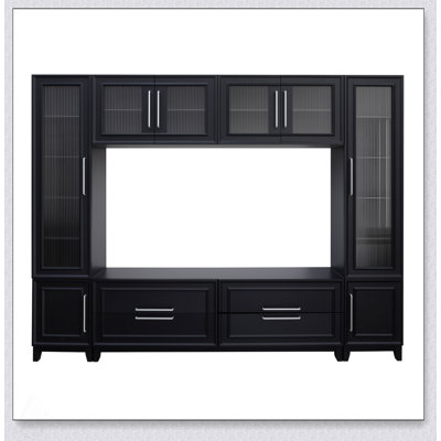 VIBE HAUS 102 Inch Wide Wall Unit, Modern Entertainment Center with Glass Doors, Large Minimalist TV Stand for Living Rooms and Media Areas