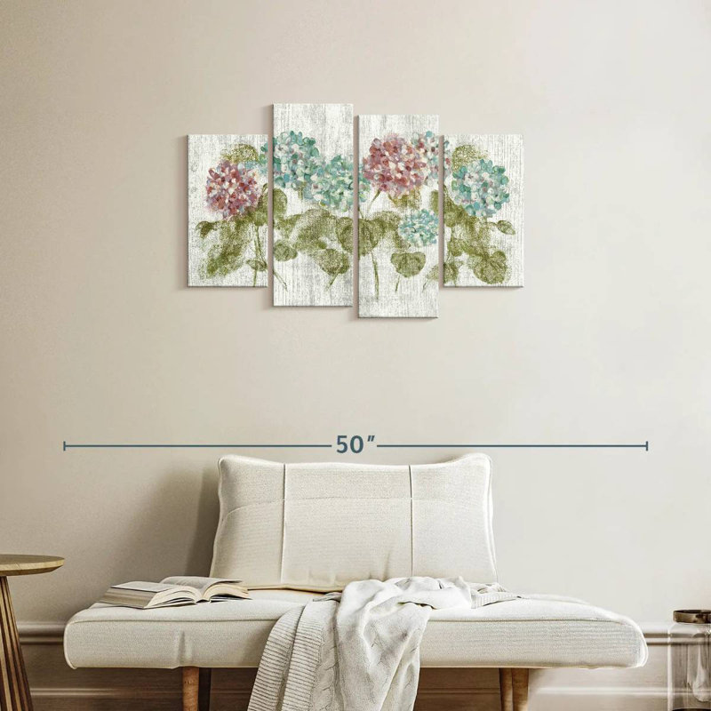 Harnek, rangée vibrante d'hortensias sur bois, H 22 po x l 36 po