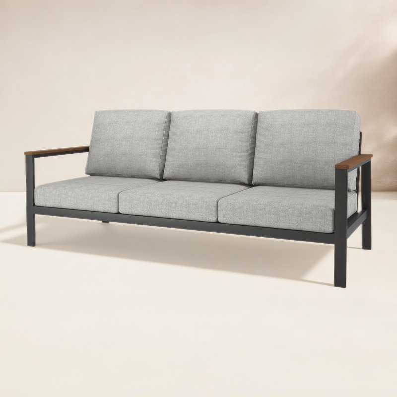 Townsend 80'' Wide Outdoor Patio Sofa with Sunbrella® Cushions, Sunbrella® Canvas Granite , Yes, Antique Mahogany