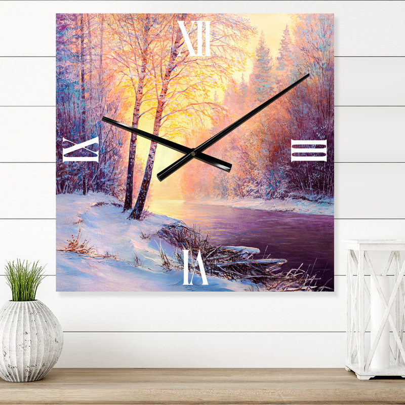 Horloge murale paysage d'hiver avec pont de la rivière Méandre II, Moyen