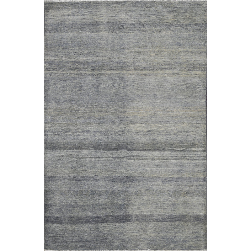 Tapis gris en laine noué à la main de conception unique 4 pi 4 po x 5 pi 9 po New Age
