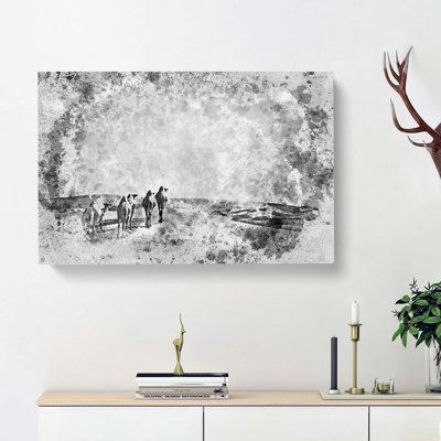 Camels On The Move In Abstract - Wrapped Canvas
