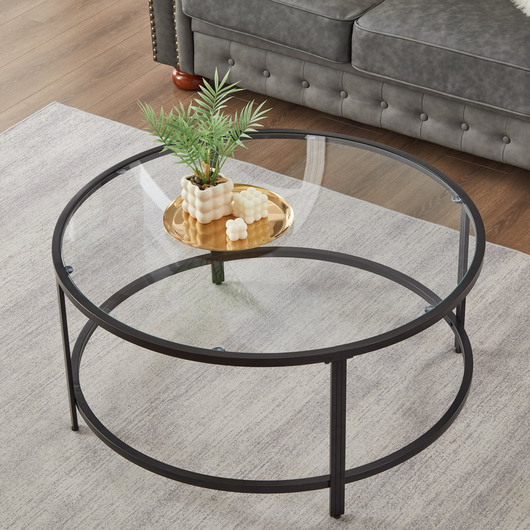 Doynton 36" Round Glass Top Coffee Table For Living Room Ebern Designs Table Base 