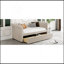 Lit de jour simple tapissier avec tiroirs, support en lattes de bois