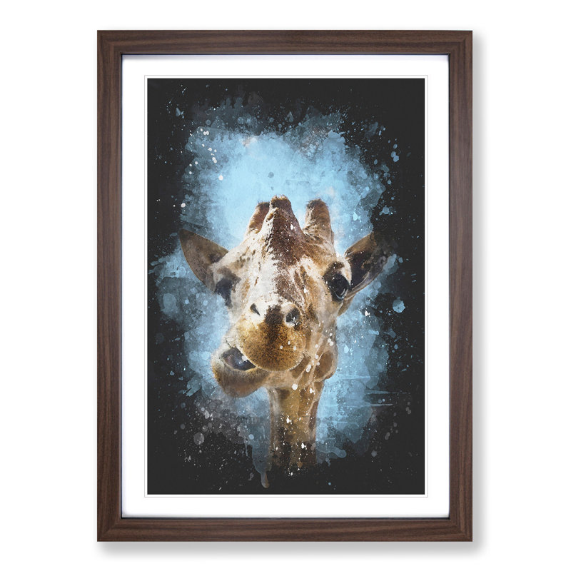 Chewing Giraffe - Picture Frame Painting Print, 45cm H x 33cm W x 2cm D, Walnut Framed