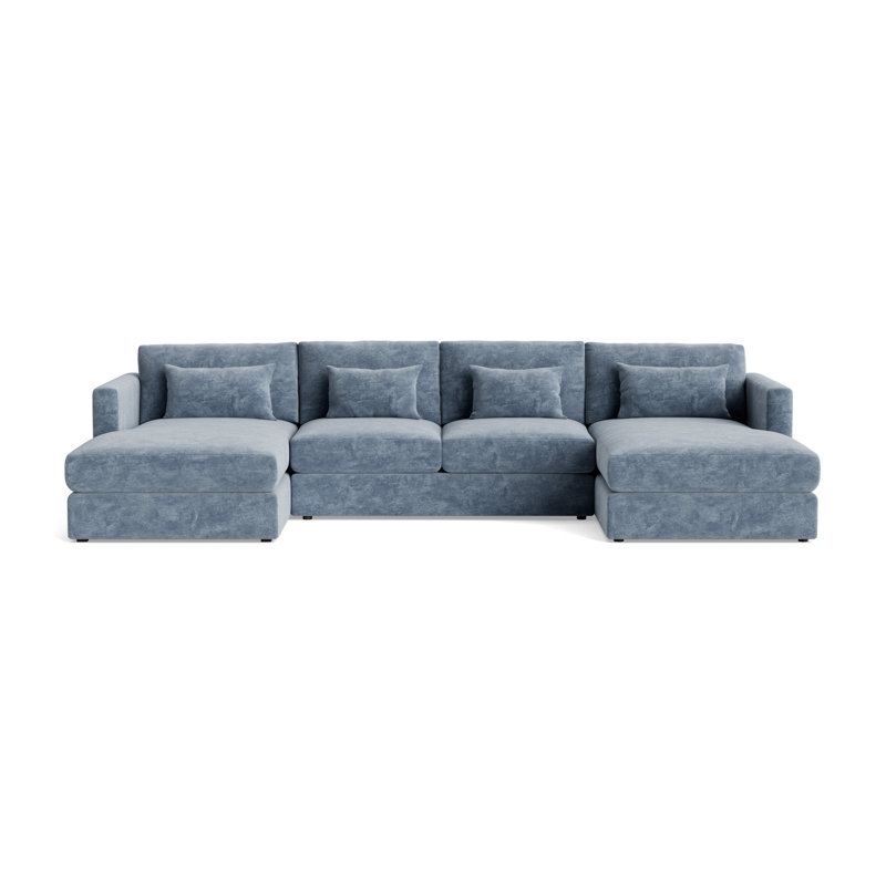 Haywood Chaise Loveseat U-Sectional, Vintage Chenille - Smoky Blue