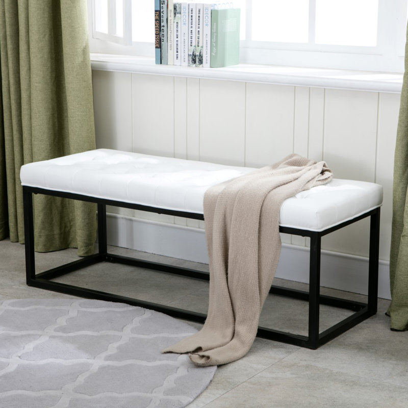 Beraun Faux Leather Bench with Metal Legs, White