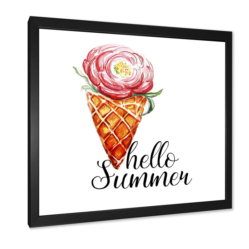 «Hello Summer Ice Cream Flower», œuvre d'art sur toile tropicale, Impression noire sur toile encadrée