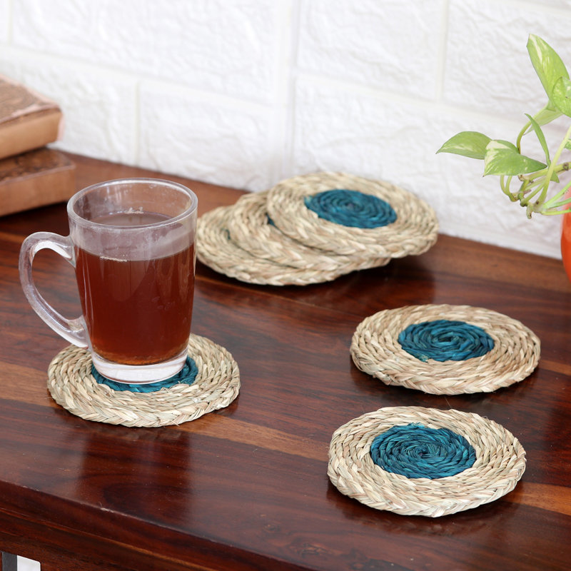 Ensemble de sous-verres Rosecliff Heights faits à la main turquoise et fibre naturelle (ensemble de 6)