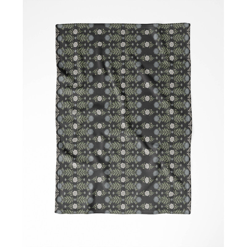 Couverture en velours de velours Kalina, Floral gris anthracite, L 60 po x l 50 po