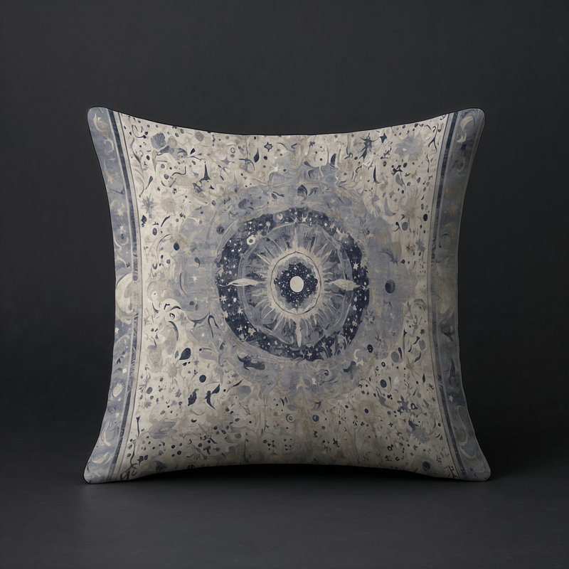 Coussin décoratif intérieur / extérieur gris Modern Modern, Carré 16 po, Gris clair / beige oriental