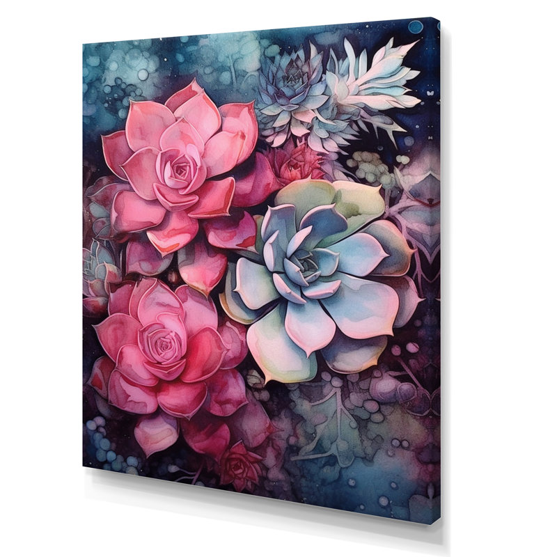 Rose, bleu sarcelle, résilience succulente, H 44 po x l 34 po x P 1,5 po, Toile tendue