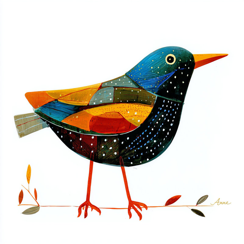 Aile d'automne - Illustration moderne d'un oiseau sur toile