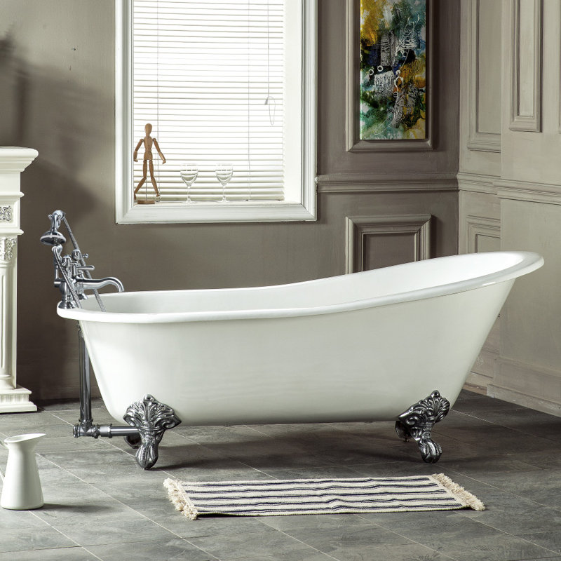 Kingston Brass Aqua Eden 67-Inch Cast Iron Oval Single Slipper Clawfoot Tub (7-Inch Faucet Drillings), Polished Chrome