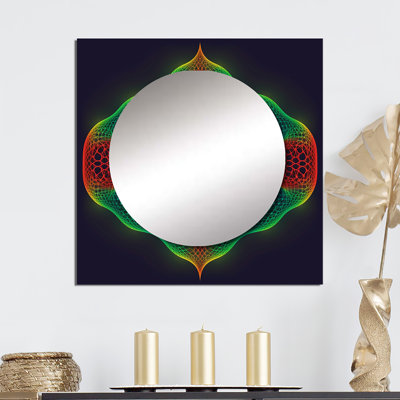Futuristic Space Mandala In Red And Green - Fractals Square Living Room Wall Mirror Art