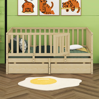 Prakul Wood Daybed with Fence Guardrails and 2 Drawers