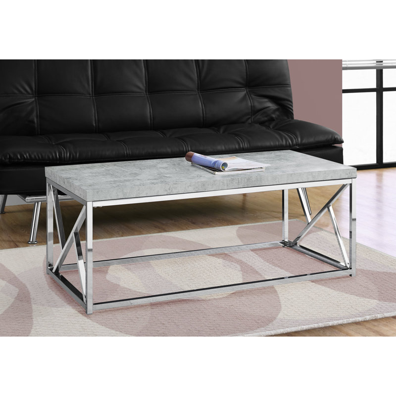 Coffee Table, Accent, Cocktail, Rectangular, Living Room, Metal, Laminate, Gray, Chrome