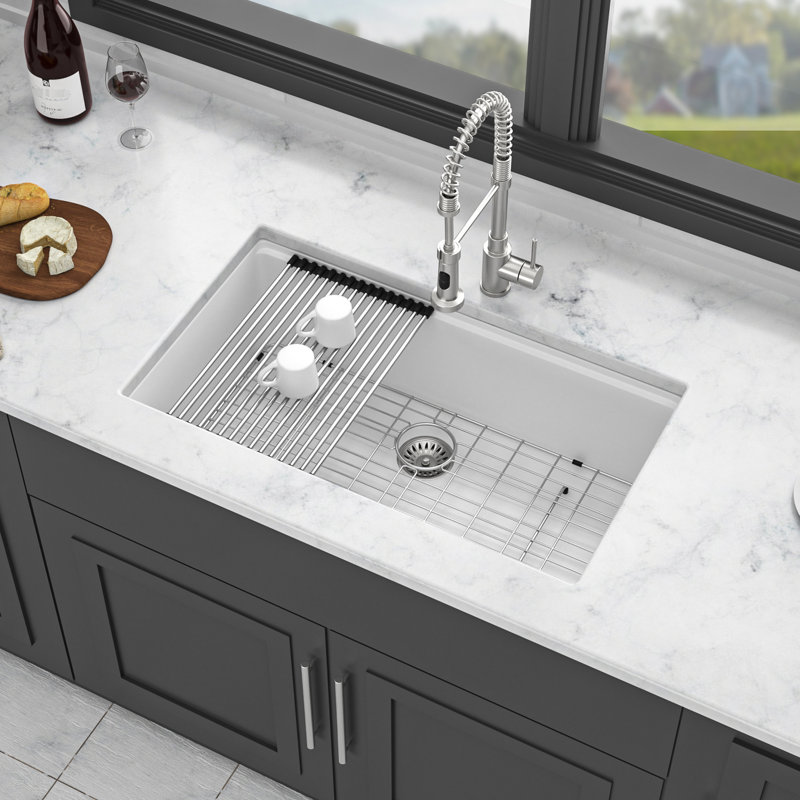 Quartz Workstation Undermount Sink 33X19" - Tough With Included Feature Benefits Composite Resilient Added, Silver